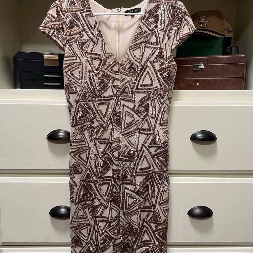 Elegant Brown Geometric Mini Dress